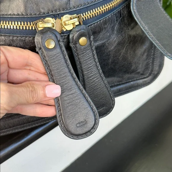 Chloé genuine leather bay bag blue/gray coloring Top Handle large purse - Picture 5 of 13